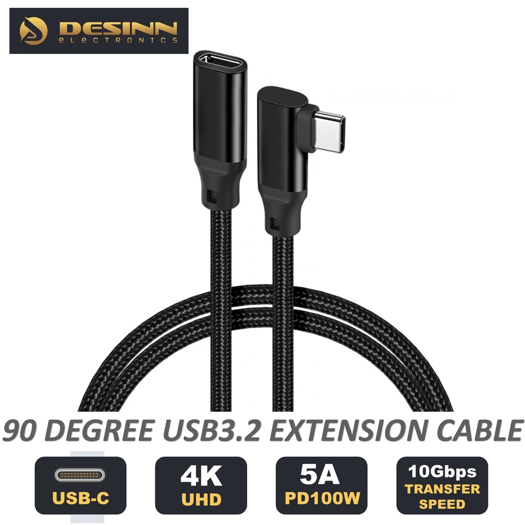 90 Degree USB C to USB C Extension Cable Right Angle Type C 100W PD