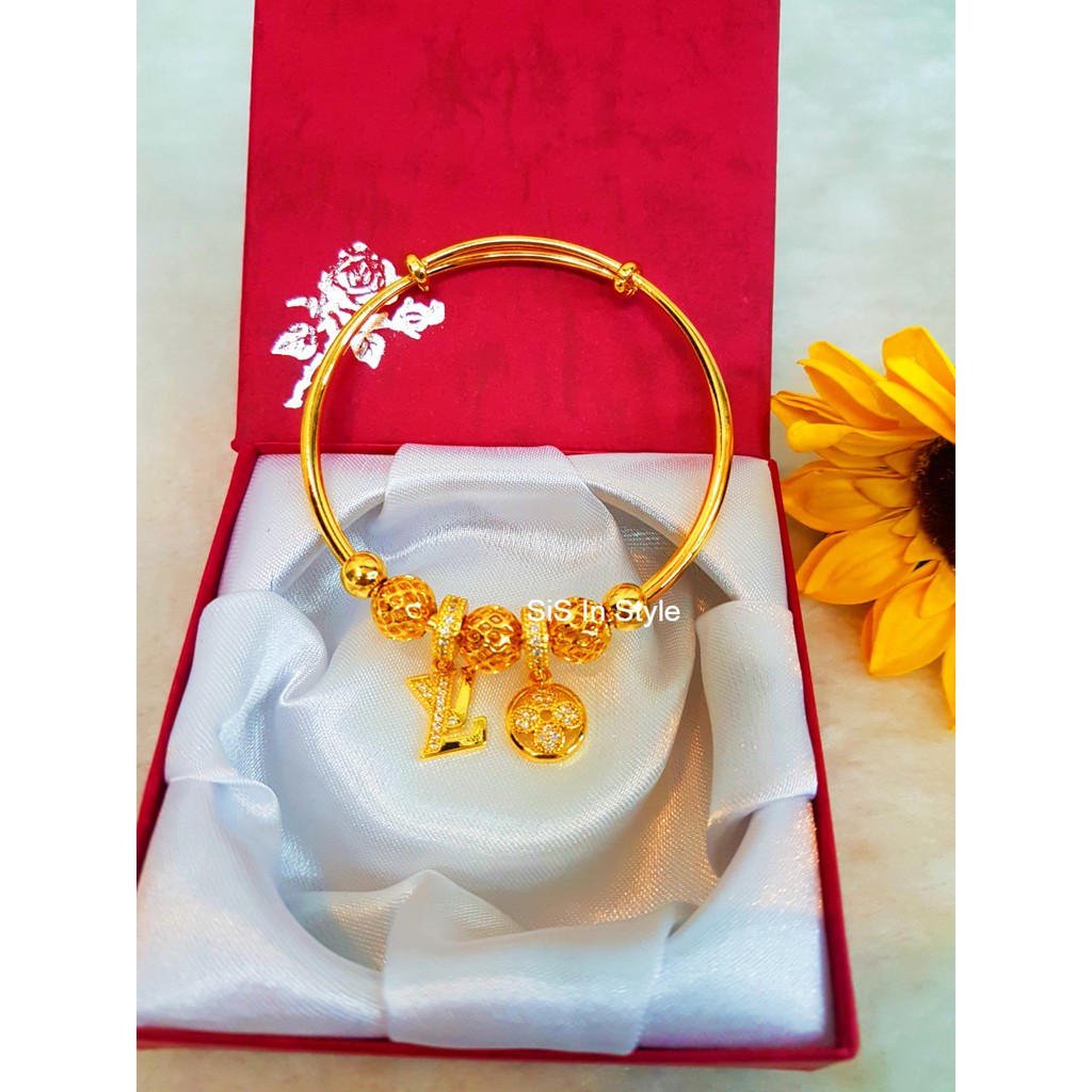Emas Korea 24K Bangle & Charms Gold Mix Chrome Gelang Tangan boleh ...