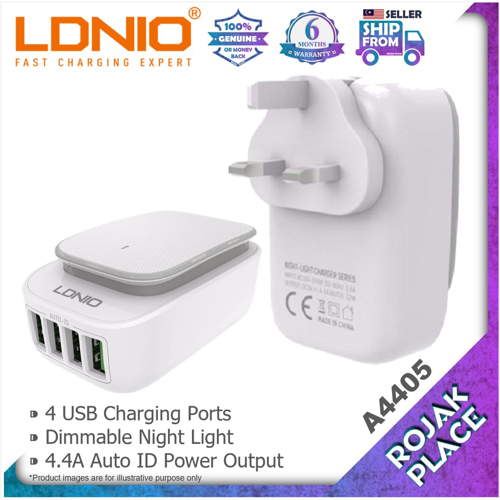 LDNIO A4405 Multi-functional LED Night Light & 4 USB Ports Charger ...