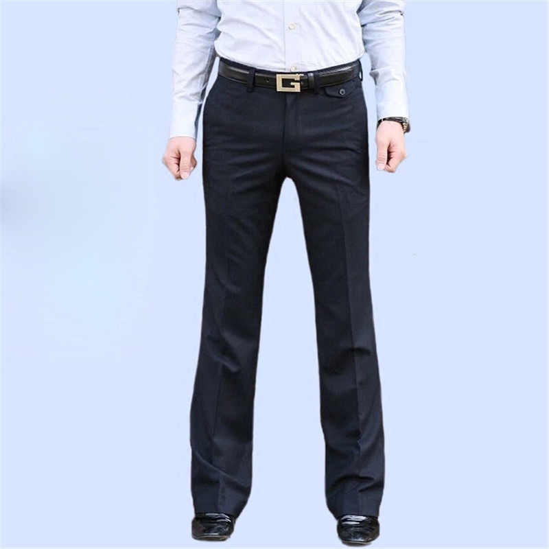 Men Bell Bottom Pants Flared Formal Dress Trousers Slim Office Work Casual  Plain