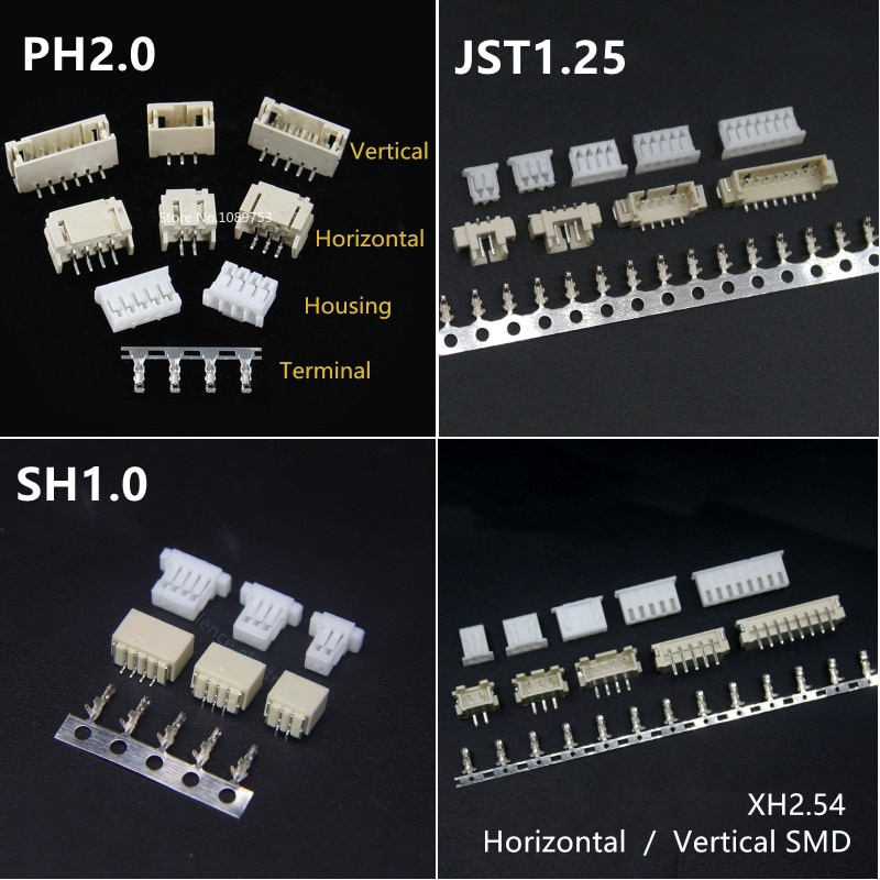 10sets PH2.0 XH2.54 SH/JST/ZH/PH/XH Horizontal / Vertical SMD Pin