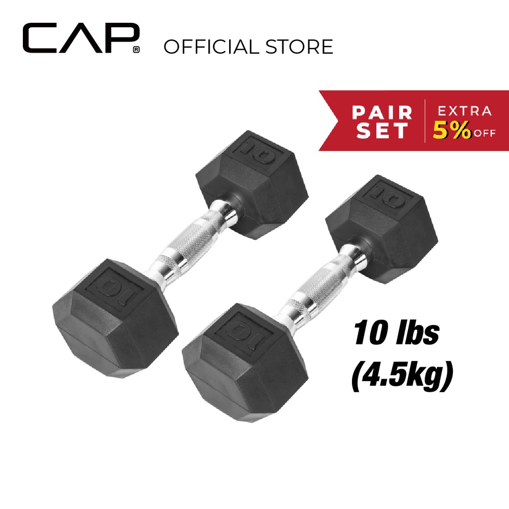 CAP Barbell (2 Pcs X 10lbs/4.5kg) Rubber Coated Hex Dumbbell Home Gym ...