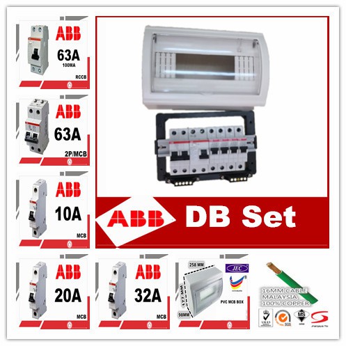 8 Way ABB Distribution Box DB - Full Set - Signal Phase 63a RCCB 0.1ma ...