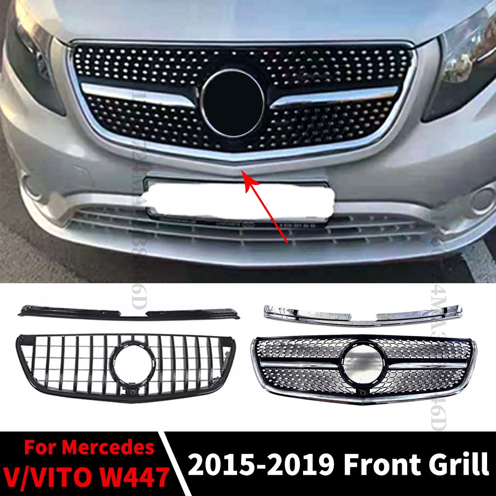 GT Diamond Style Front Hood Grille Racing Bumper Grill Facelift For Mercedes Benz Vito V W447