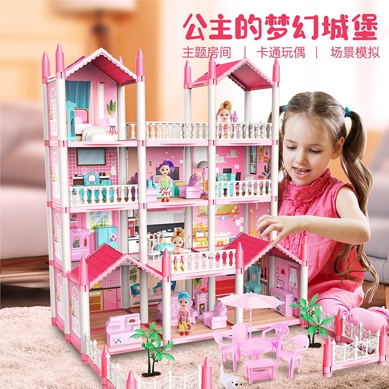 HAPPYMOON TOYSHOP Princess Castle Barbie Doll House Showcase Villa Toys DIY Accessories