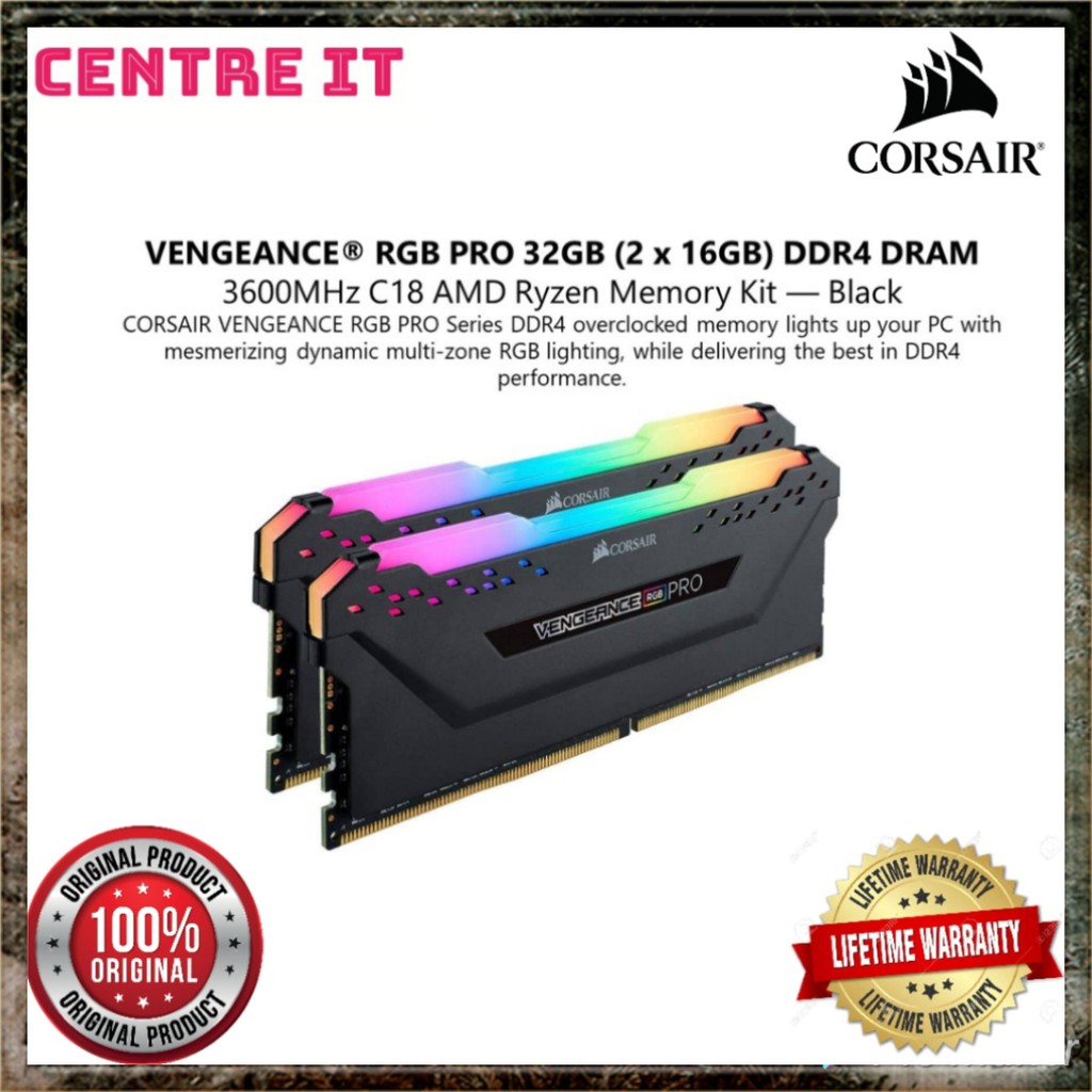 Corsair Vengeance RGB PRO 32Go (2 x 16Go) DDR4 3600MHz C18, Kit de