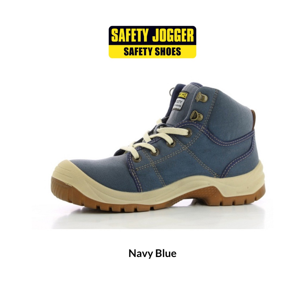 Safety Jogger Safety Shoes with Canvas Upper ( Navy / Brown ) [Ready