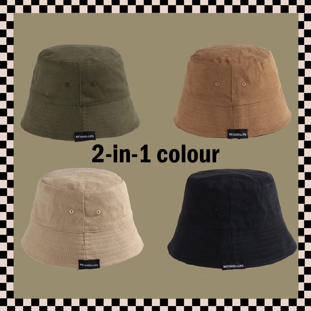 Women Unisex Two Sided Fisherman Bucket Sun Outdoor Hat Topi Wanita ...