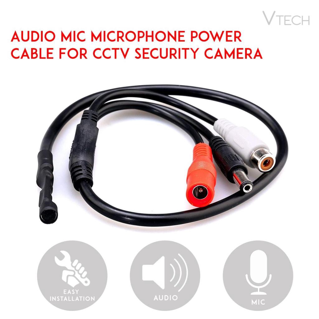 CCTV MIC AUDIO MICROPHONE CABLE WITH POWER CABLE FOR CCTV SECURITY ...