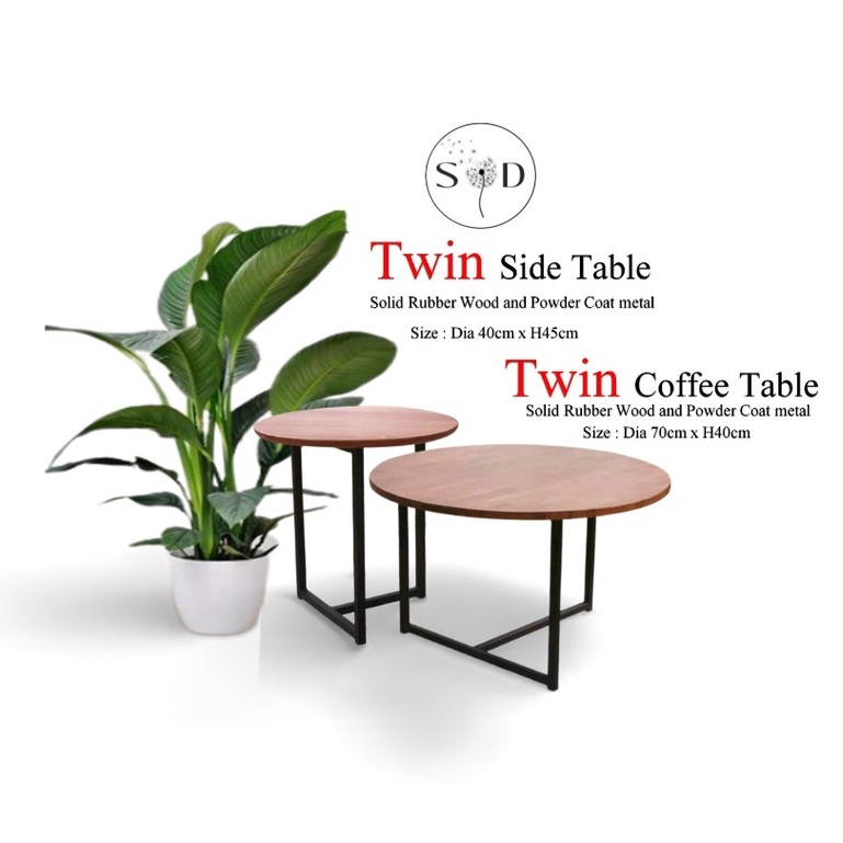 Twin Coffee Table /Twin Side Table/ Solid Wood & Powder Coat Metal