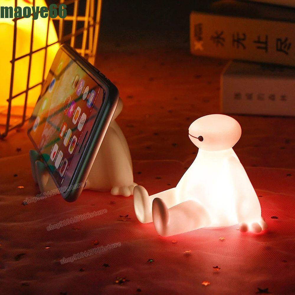 MAOYE Decorative Mobile Phone Holder Cartoon Night Light Phone Stands Phone  Accessories Anime Car Ornaments Baymax Action Figure Big Hero Big White