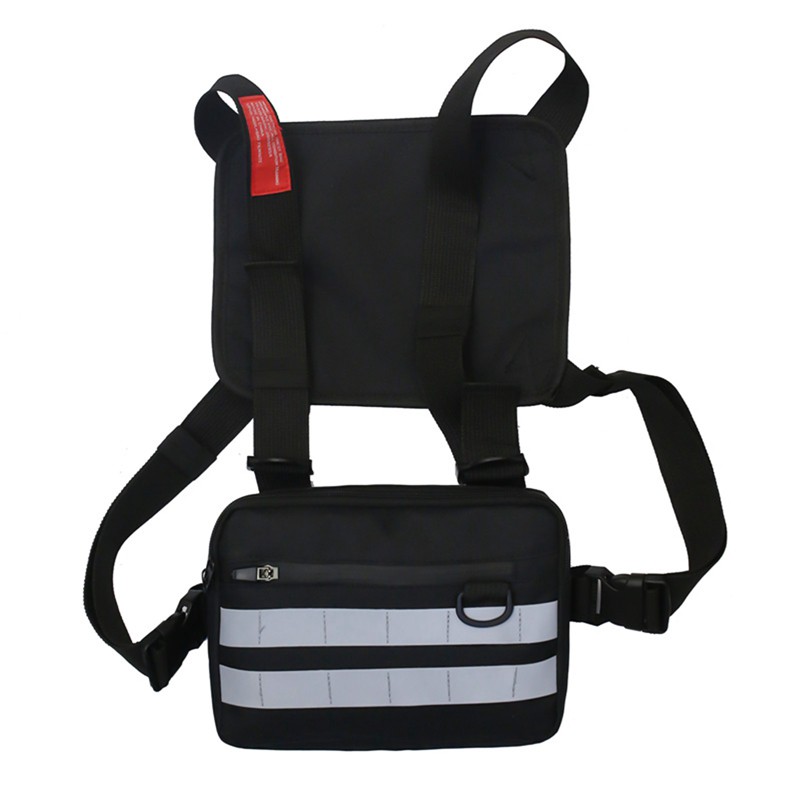 Nylon Chest Rig Bag Black Vest Bag Black Hip Hop Streetwear Functional ...
