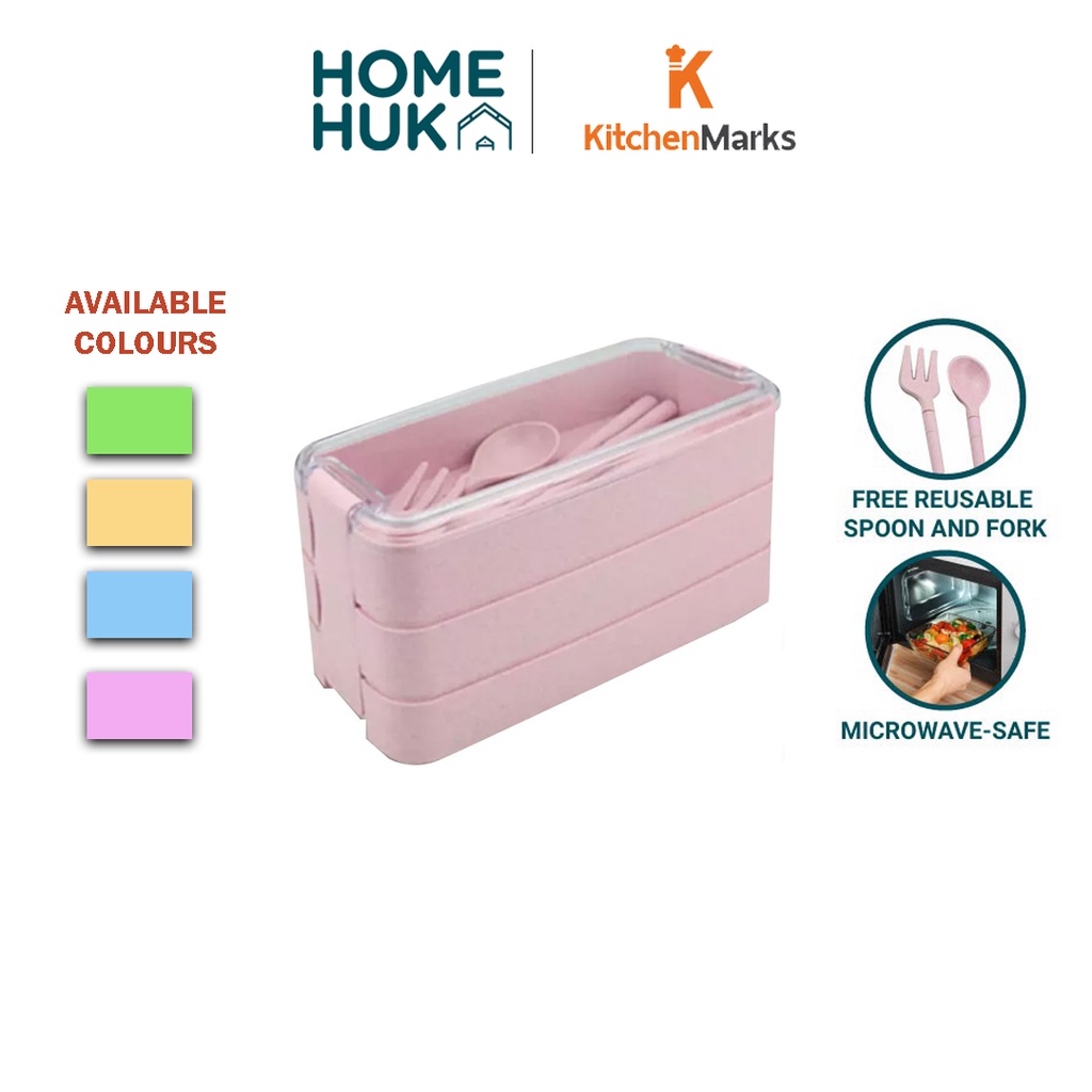KitchenMarks 3-Tier Lunch Box Homehuk (Green / Pink / Beige / Blue ...