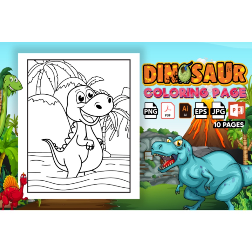 KDP Dinosaur Coloring Page Interior Graphic For Printable Low Content ...