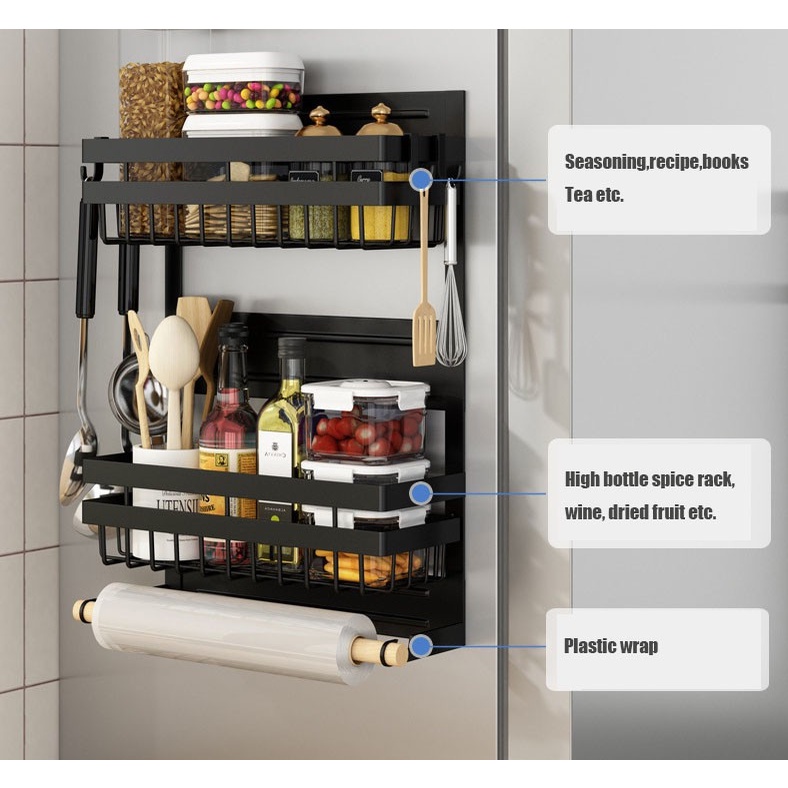 Kitchen Magnet Stand Rack Refrigerator Storage Side Hanging Rak Almari ...
