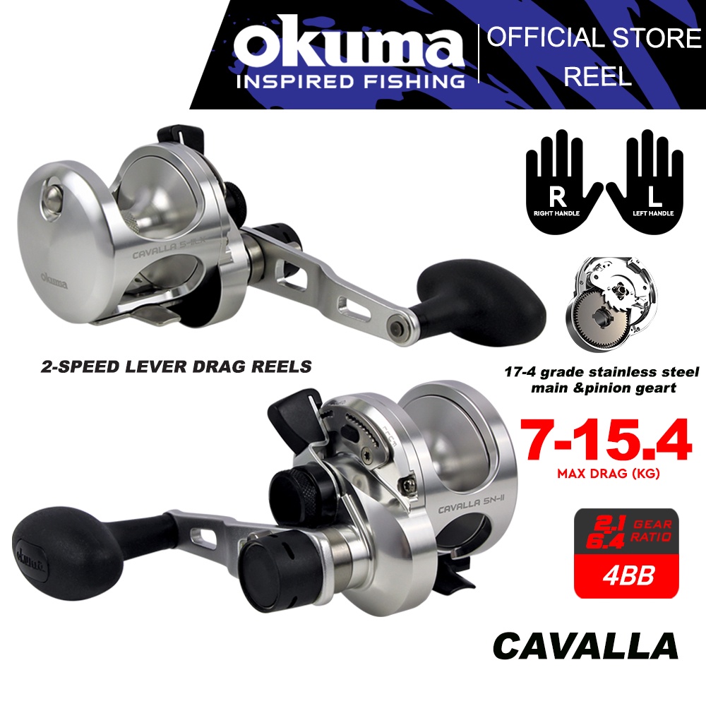 Okuma Cavalla Overhead Fishing Reel Max Drag (7.0kg-15.4kg)2 Speed