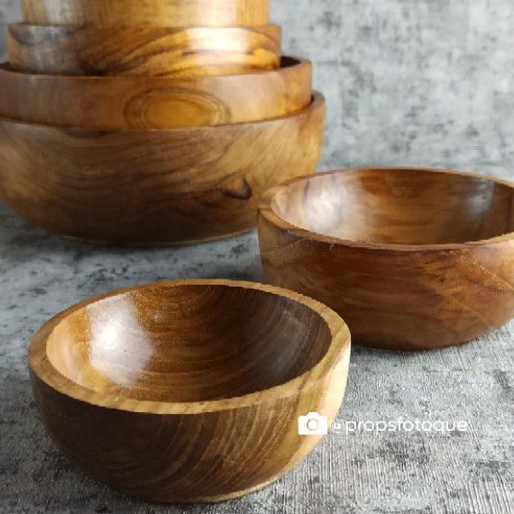 KAYU Teak Wood Bowl Diameter 10 cm / Teak Wood Wooden Bowl | Shopee ...