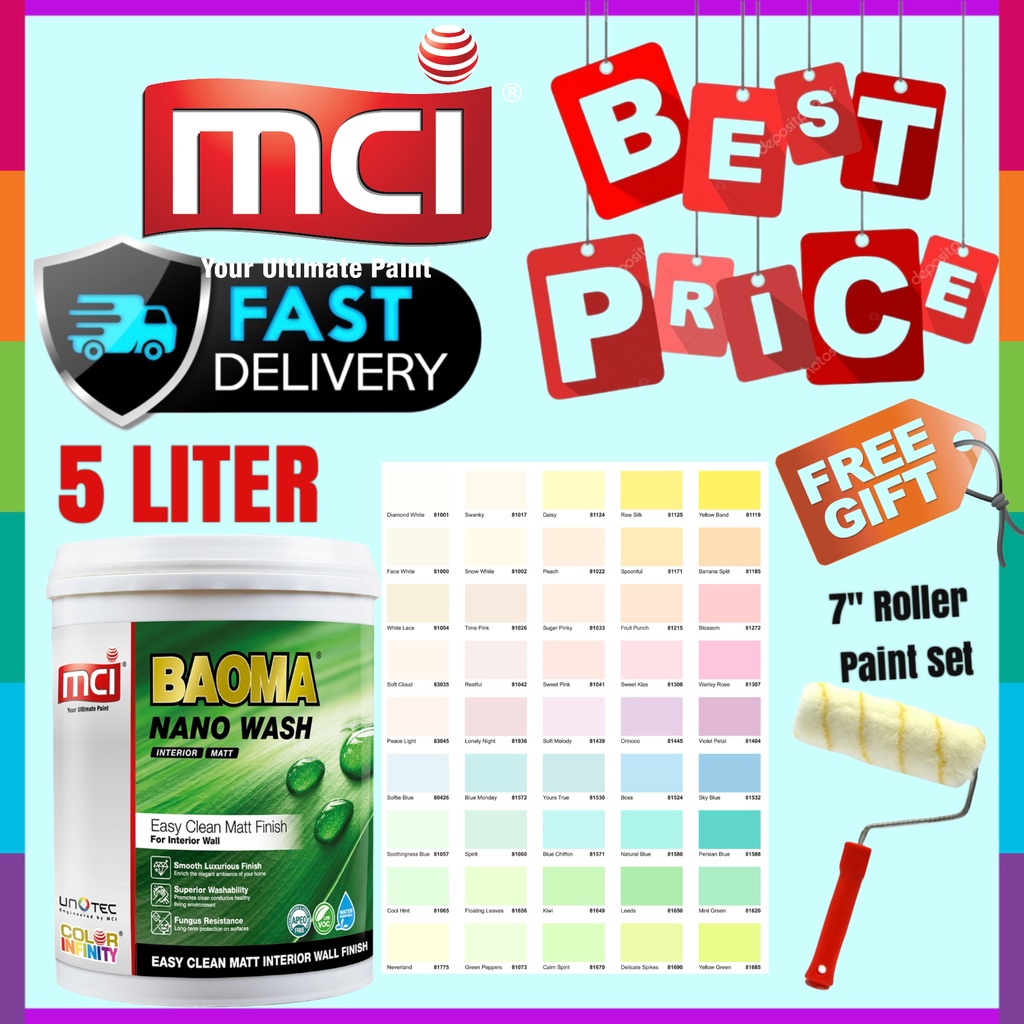 SINAR MCI BAOMA NANO WASH MATT 5 LITER INTERIOR WASHABLE WALL PAINT CAT ...