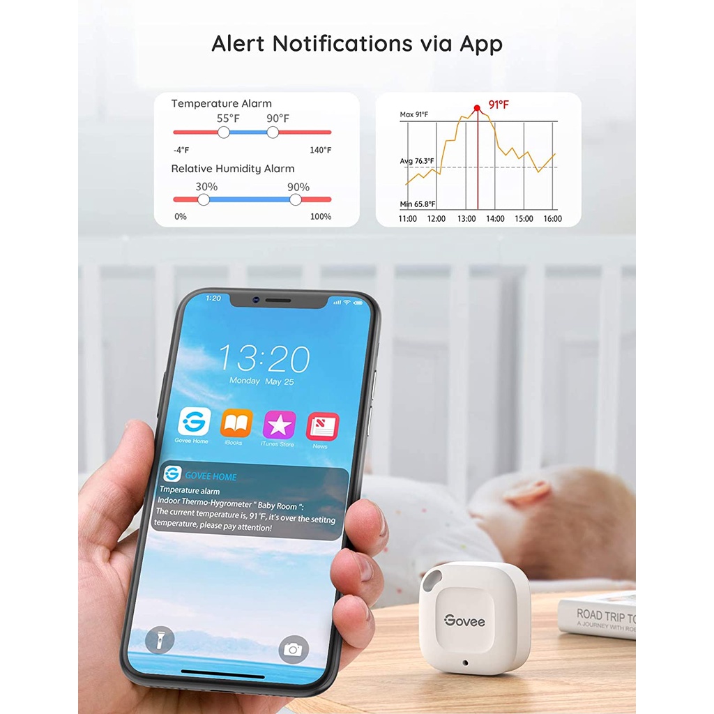 Product image Govee H5074 Smart Hygrometer Wireless Thermometer Mini Bluetooth Humidity Sensor with Notification Alert 3