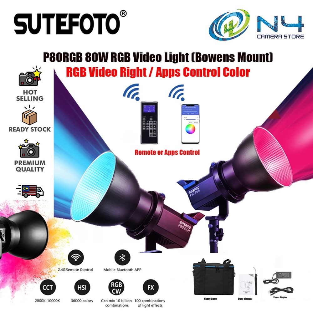 Sutefoto P80 RGB LED Light Video Light 2800K10000K Bowens Mount CRI96