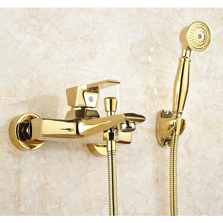 FIRTE Brass Gold Plated Bathtub Faucet With Hand Shower Wall Mounted   Fb129281b8c863c95bae5cad92969759