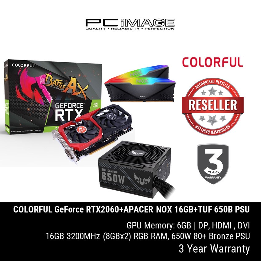 COLORFUL GeForce RTX 2060 6GB DDR6 GRAPHIC CARD + TUF GAMING 650W POWER ...
