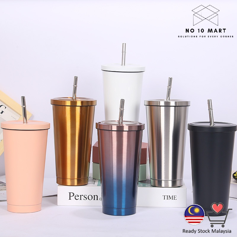 [Ready Stock] 500ml 304 Stainless Steel Tumbler With Straw Double Layer ...
