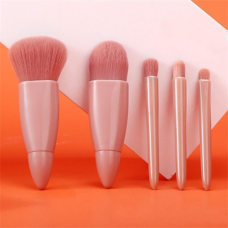 5Pcs Mini Cosmetic Brushes Set With Makeup Mirror for Foundation Eye ...