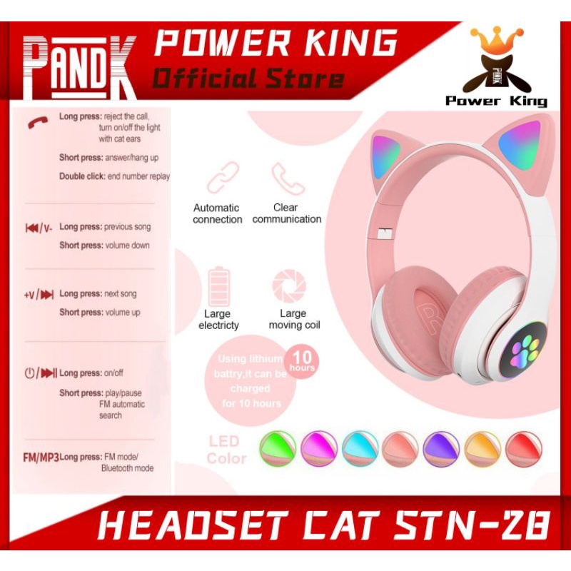 STN28 Wireless Headset LED Light Cat Over Ear Music Headset Kids