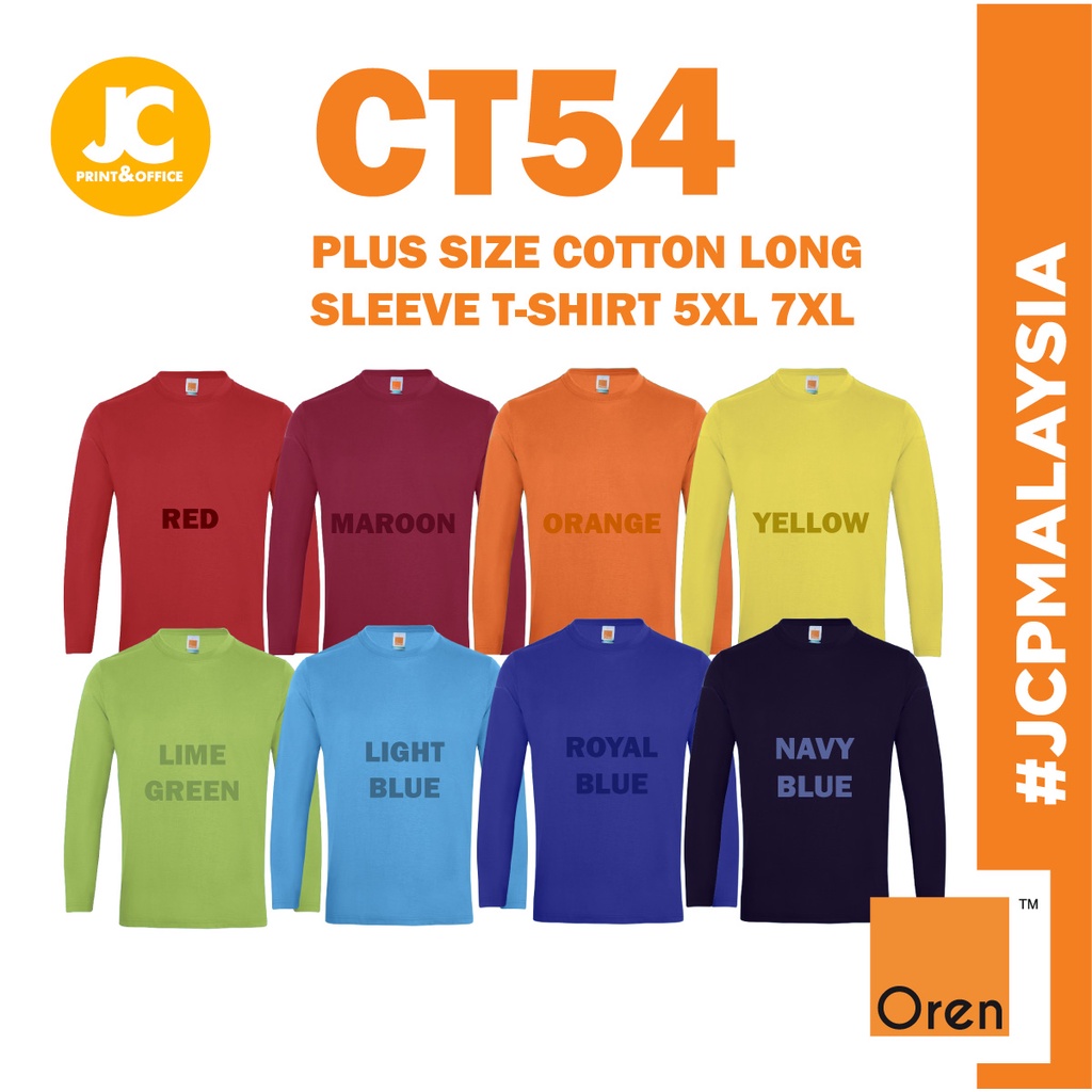 JCP X Oren Sport 3XL 5XL 7XL Plus Size Plain Long Sleeve Cotton T-shirt ...