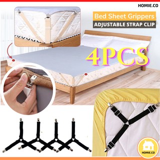 Bed Sheet Straps,4+1 Pcs Fitted Sheet Clips Holder,Upgraded Triangular Sheet Clip for Corner, Elastic Adjustable Sheet Strap for Mattress Cover, Sheet