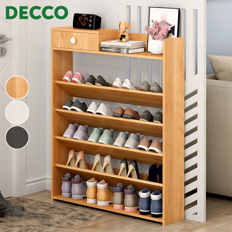 Decco 5 Tiers Multifunctional Dust-Proof Space Saving Shoe Rack Wooden ...