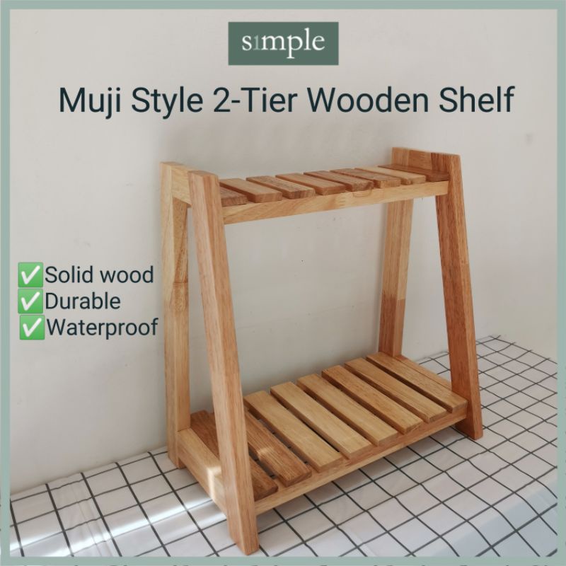 Muji Style Rack 2 Tier Wooden Rack Kitchen Spice Rack Display Shelf Rak Dapur Shopee Malaysia