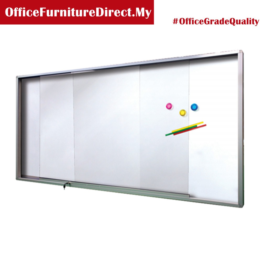 Papan Notis Kaca - Whiteboard Notice Board Sliding Glass Cabinet with ...