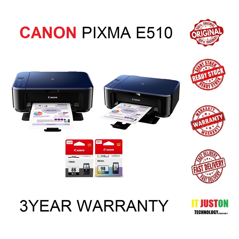 CANON PIXMA E510 SCAN/COPY/PRINT 3IN1 PRINTER PG88/CL98 BLACK INK PRINT