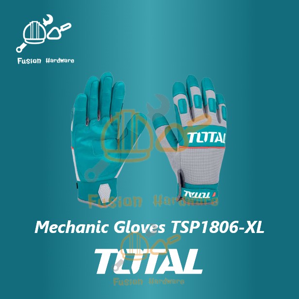 TOTAL Guanti Da Meccanico Industriali 1806 - Taglia XL, Microfibra Con Rinforzo PVC E Dorso In Gomma