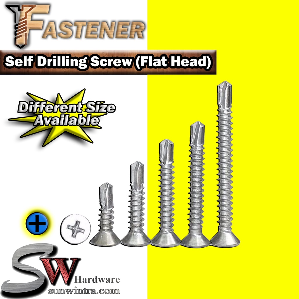 SW Hardware [50Pcs] Self Drilling Screw Flat Head Counter Sunk Head for ...