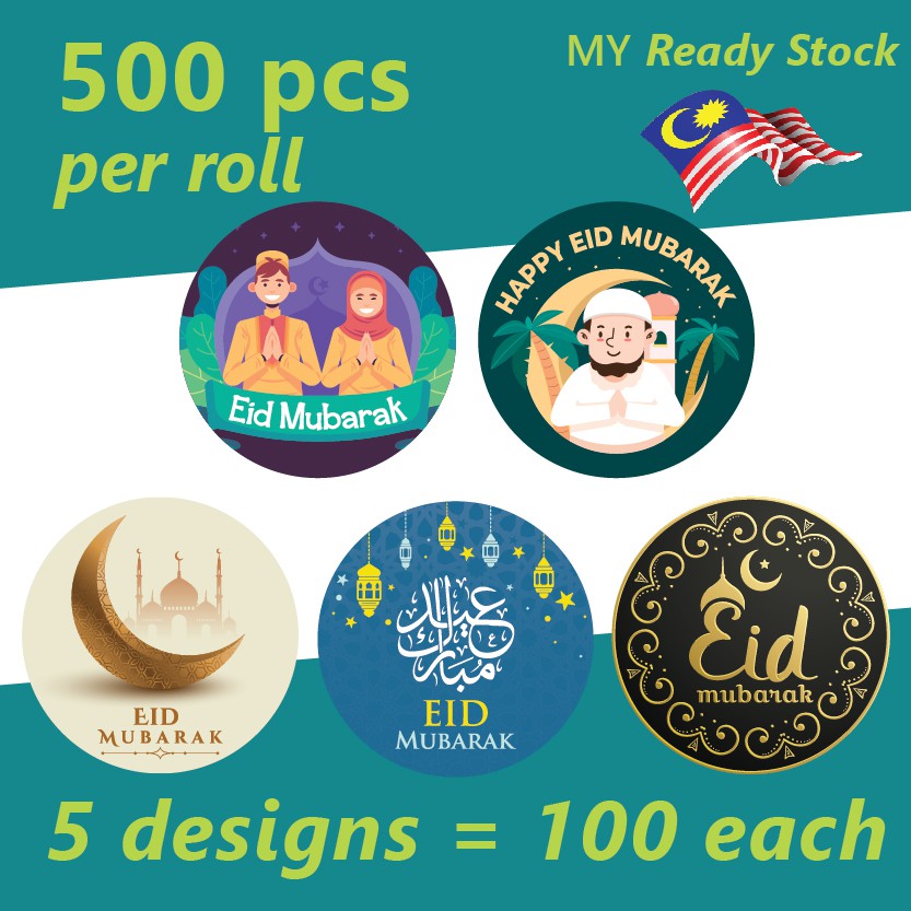 🔥ready Stock🔥 500pcs 5 In 1 Sticker Hari Raya Aidilfitri Eid