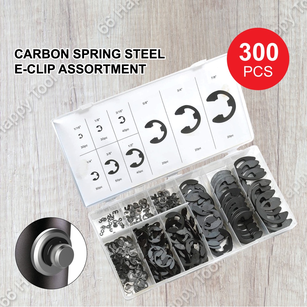 300pcs / 225pcs Carbon Spring Steel E-clip / Snap Ring Assortment Kits 9  Size / 18 Size External Retaining Circlip Set