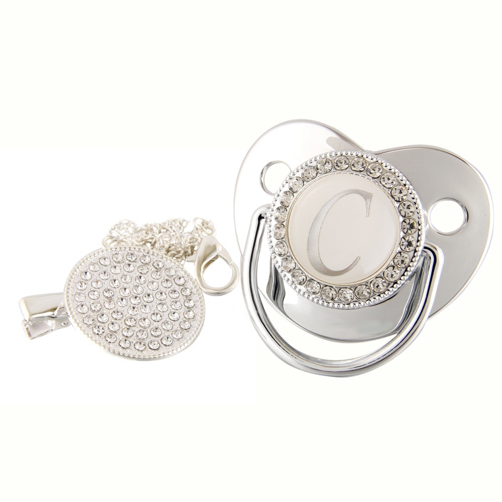 Initial Letters Bling Baby Pacifier Silver 26 Letter Silicone