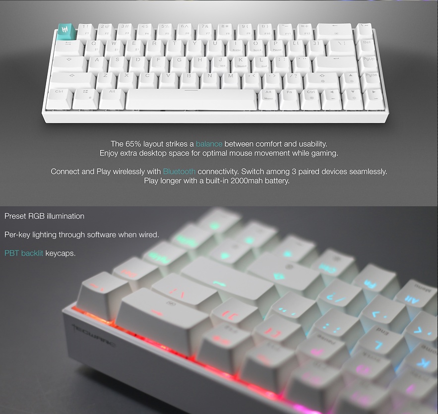 Tecware B68 / B68+ Plus Wireless RGB Mechanical Keyboard (Hot swappable ...
