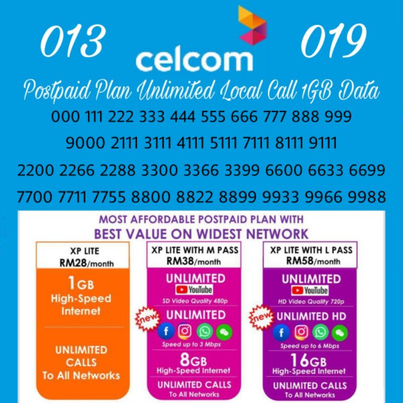 Celcom Postpaid With Special Number, Monthly Rm28 Only, Can Select Your ...