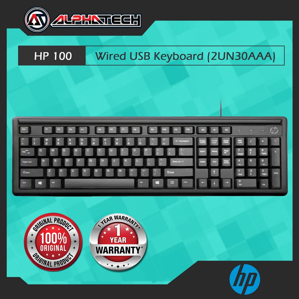 HP Keyboard 100 (2UN30AA), 109 Keys, Numpad, USB Plug & Play | Shopee ...