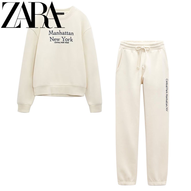 ZARA Autumn New Alphabet Embroidery Round Neck Sweatshirt+pants 4174831