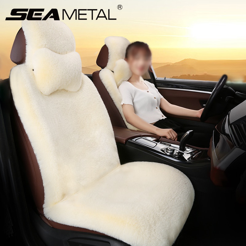 CASAFUN Fluffy Faux Fur Car Seat Cushion, Thick Warm Car Auto Seat Cover For Auto Van SUV Car Seat Pad Non-Slip Seat Protector Pad