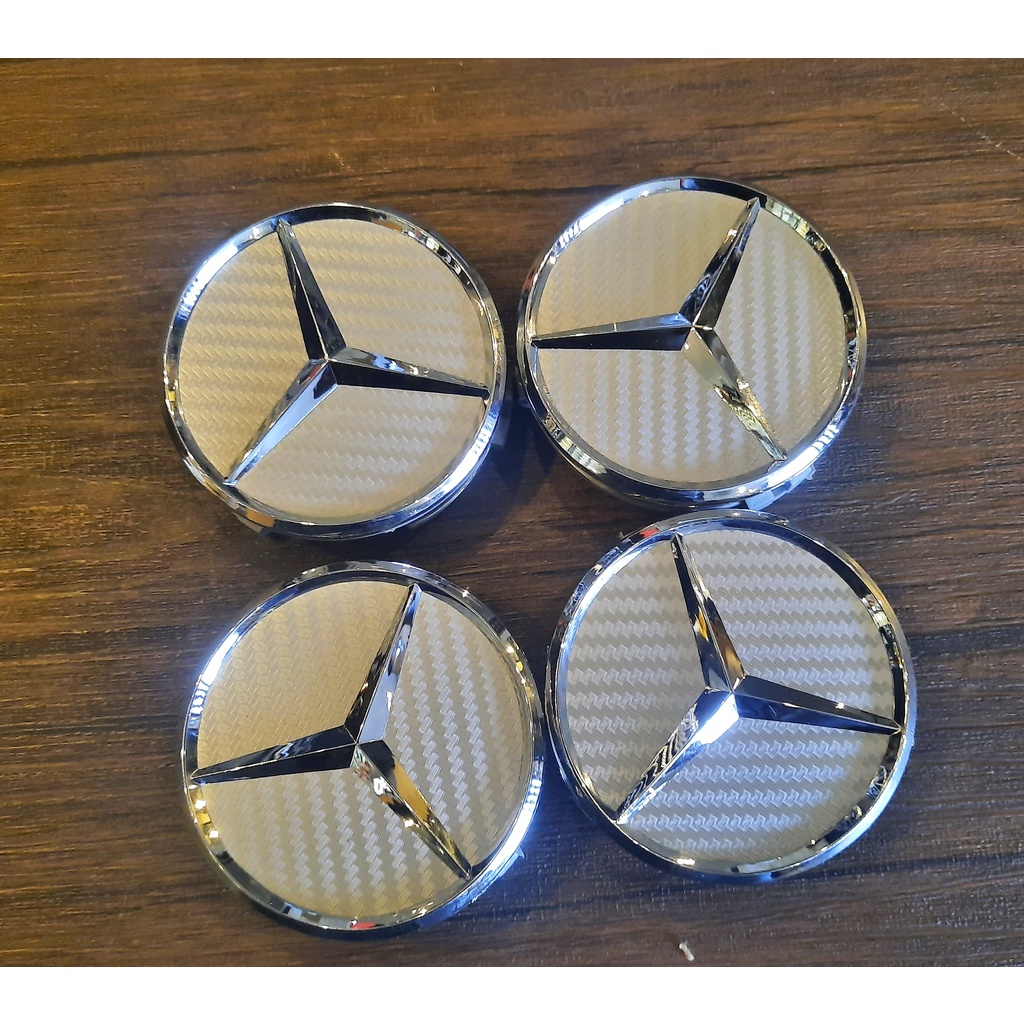 thumbnail image 2 of Set Of 4 Mercedes Benz 75mm Wheel Center Caps – Black/Silver AMG Wreath Style 2 of 6