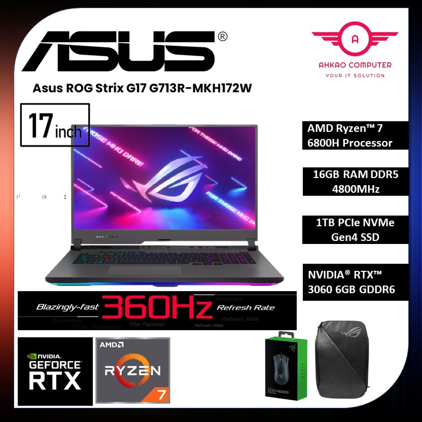 Asus ROG Strix G17 G713R-MKH172W 17.3'' FHD 360Hz Gaming Laptop ( Ryzen ...