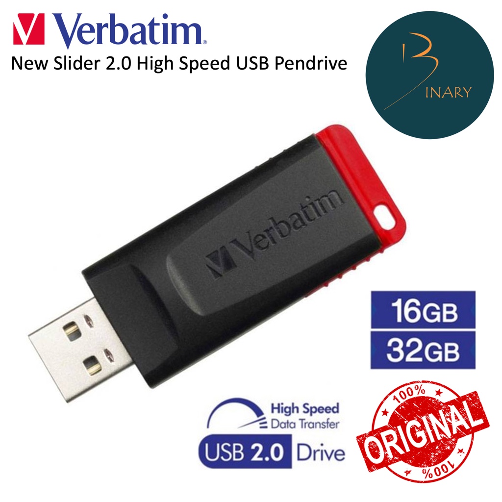 Verbatim New Slider USB 2.0 High Speed Pendrive Flash Drive 16GB / 32GB