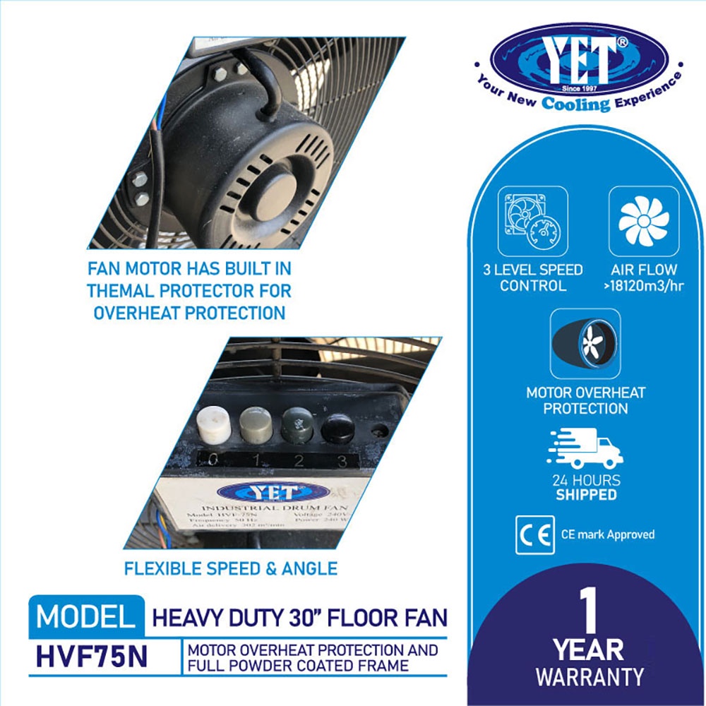 YET HVF75N 30 Inch Heavy Duty Powerful Industrial Floor Fan Drum Fan ...