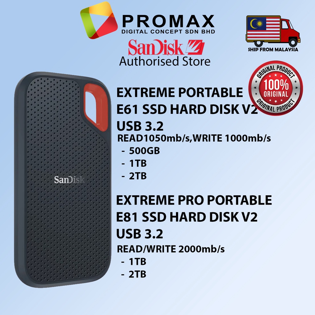 Disque SSD portable SanDisk Extreme PRO V2 USB-C, USB 3.2 Gen 2